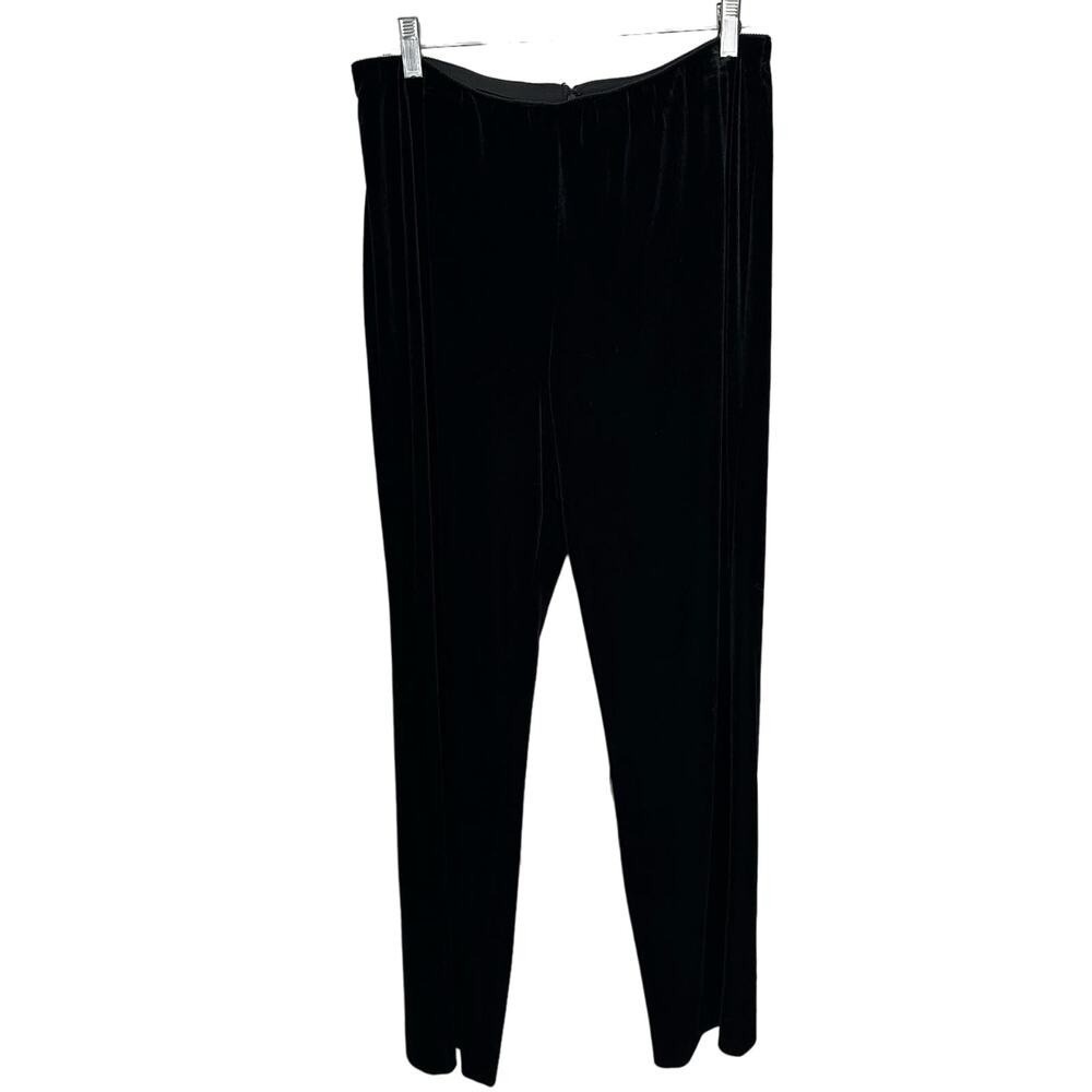 Alex‎ Evenings Velour Pants Womens Large Black Straight Leg Zip Back Classic